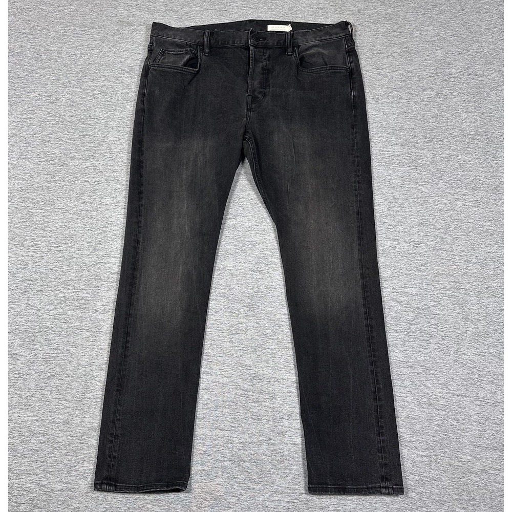 AllSaints Jeans Mens Size 36x30 Black Denim Cigarette Skinny Button Fly Hipster